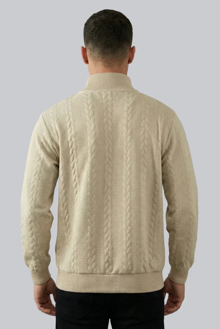 Pull tricoté pour homme avec fermeture éclair et manches longues