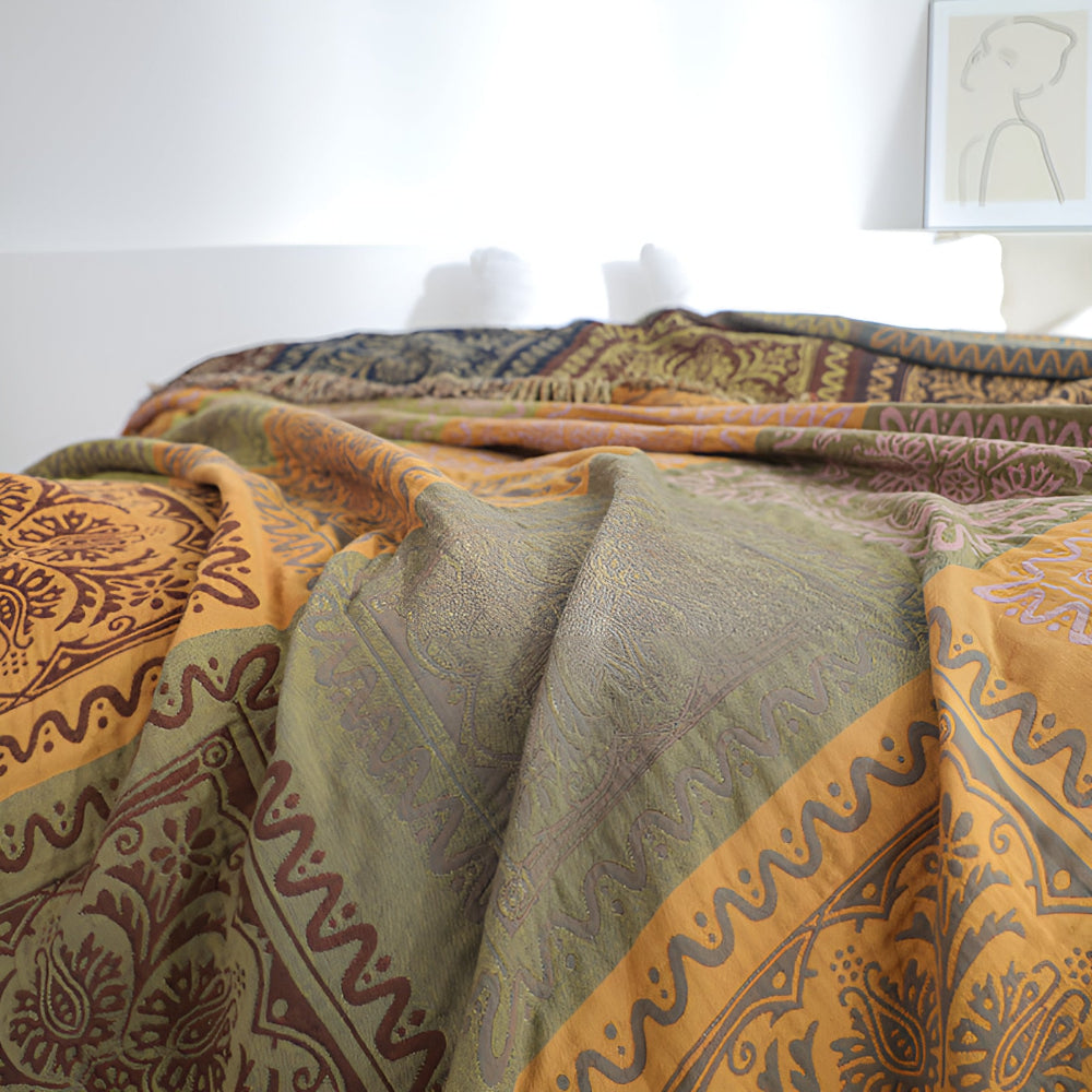 Plaid à pompons mandala bohème pour une décoration intérieure douillette