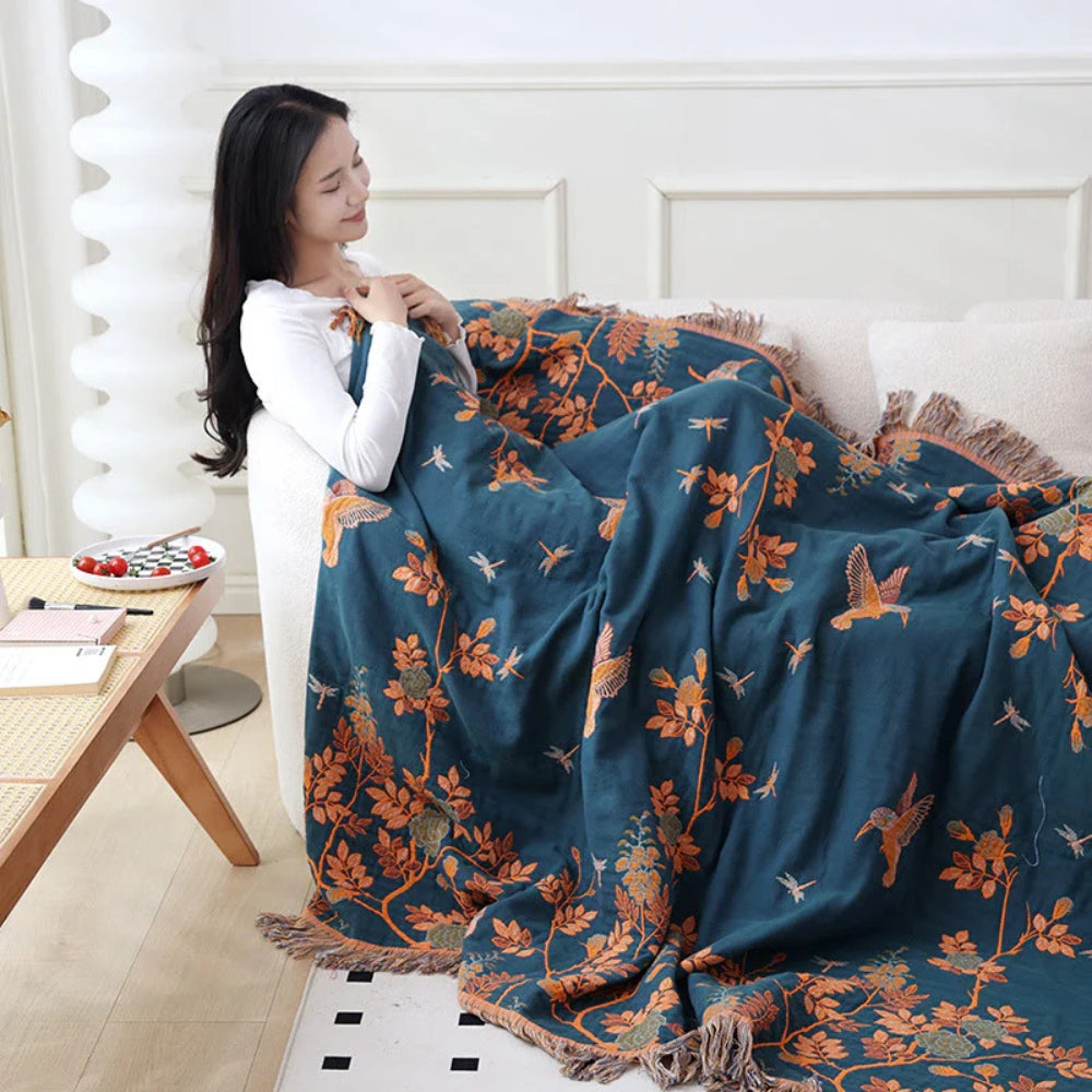 Plaid en coton multi-couches de luxe pour décoration intérieure chaleureuse