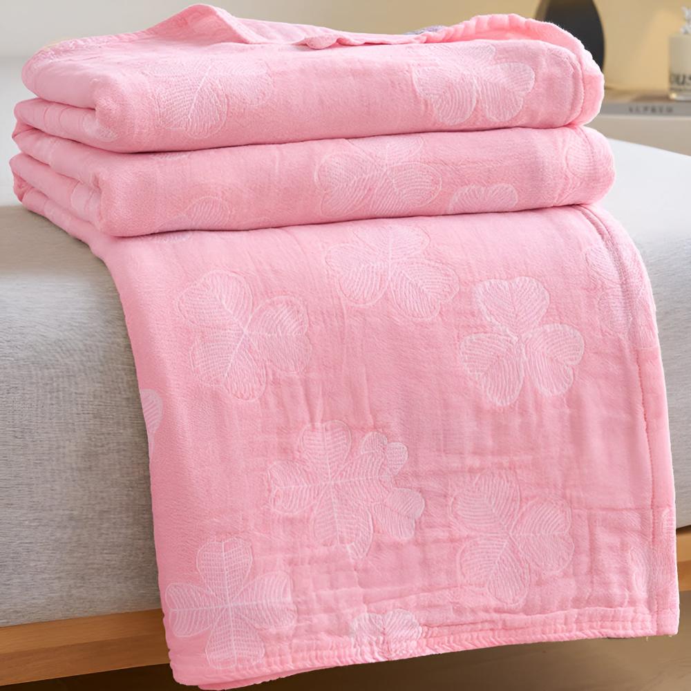 Couverture en coton trèfle à quatre feuilles douillette - Plaid doux, chaud et élégant