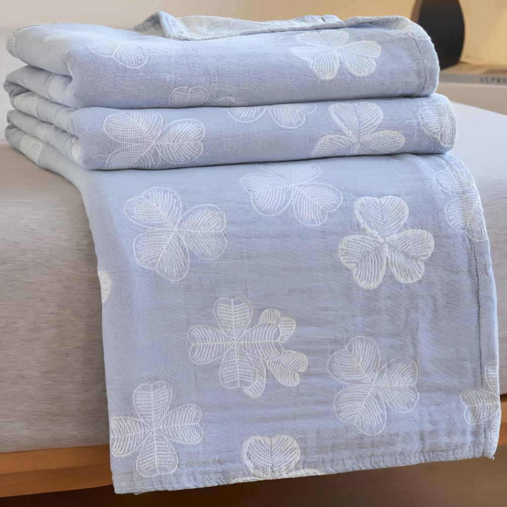 Couverture en coton trèfle à quatre feuilles douillette - Plaid doux, chaud et élégant