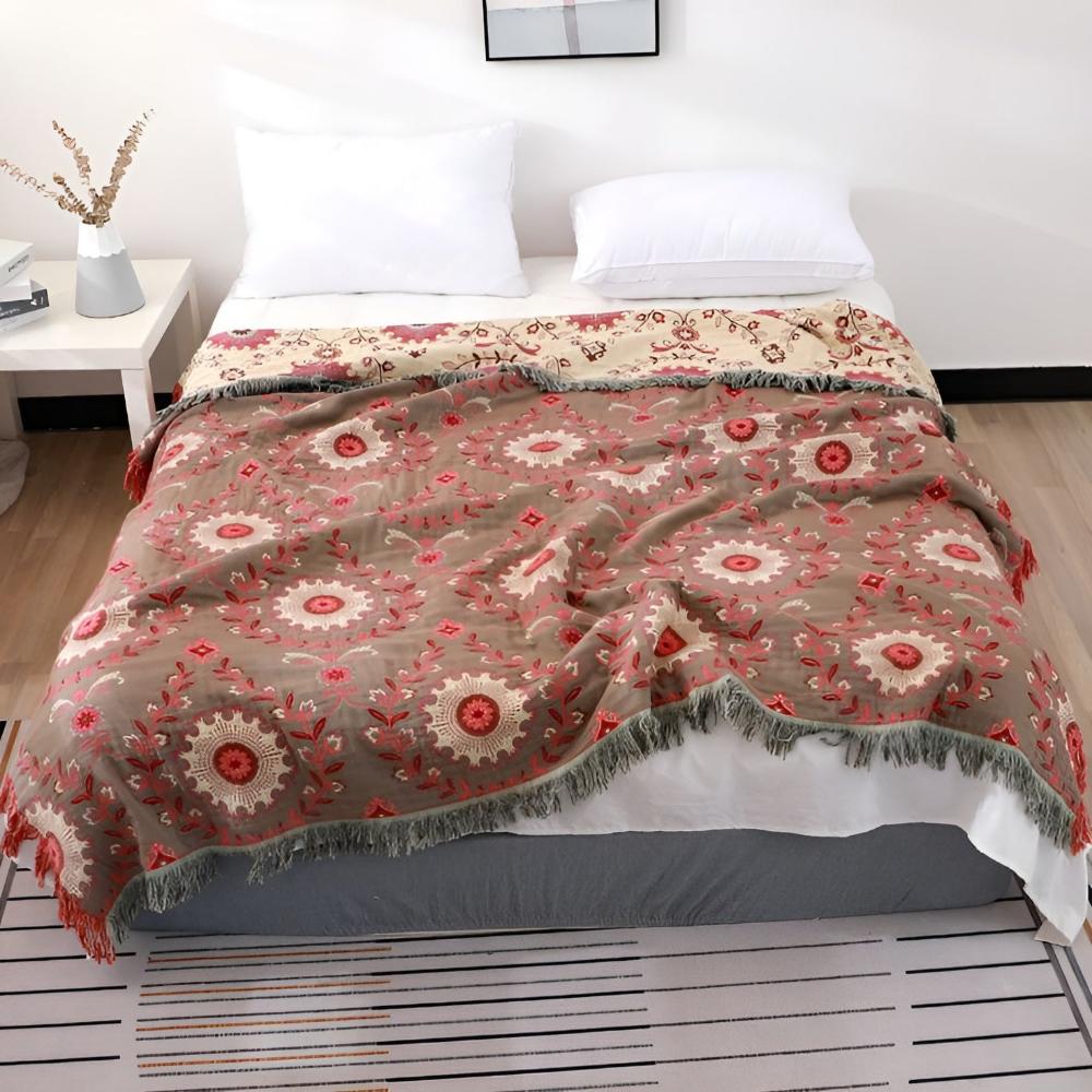 Plaid rétro Mandala réversible pour décoration intérieure chaleureuse