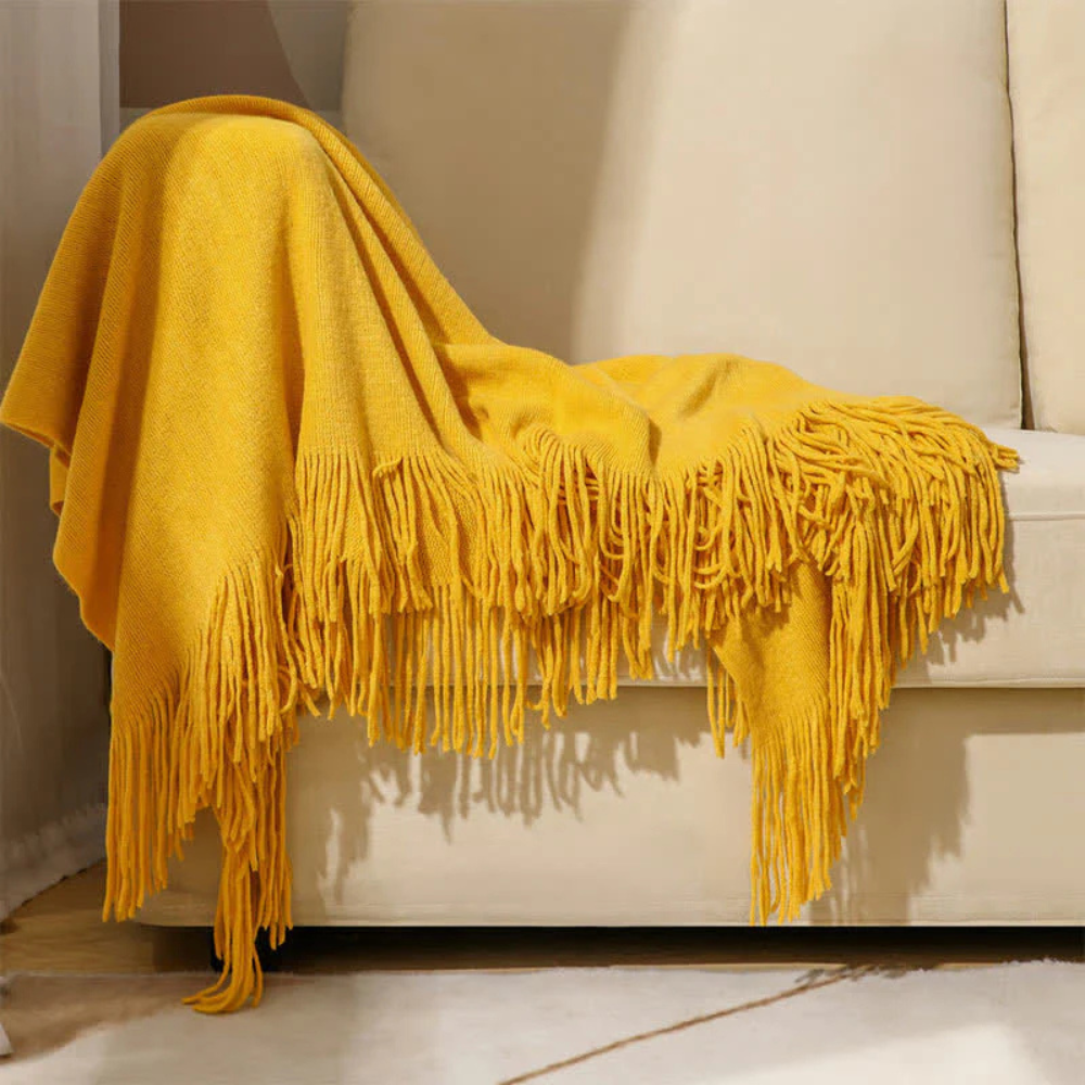 Plaid en tricot épais Cozy avec pompons - Plaid doux pour la décoration intérieure