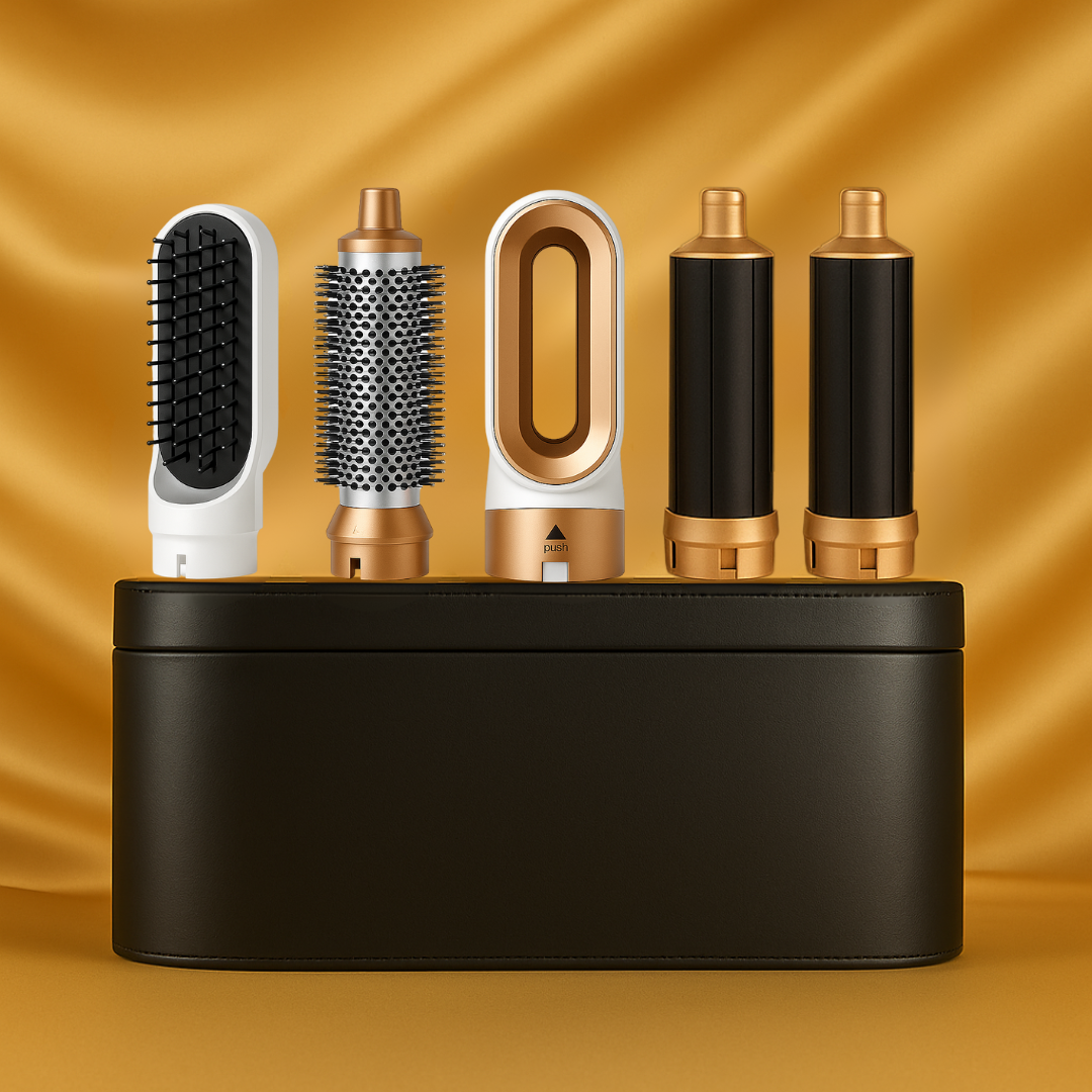 5-in-1-Heißluft-Haarstyler – Set mit Haartrockner, Lockenstab, Volumenstyler und Glättaufsatz