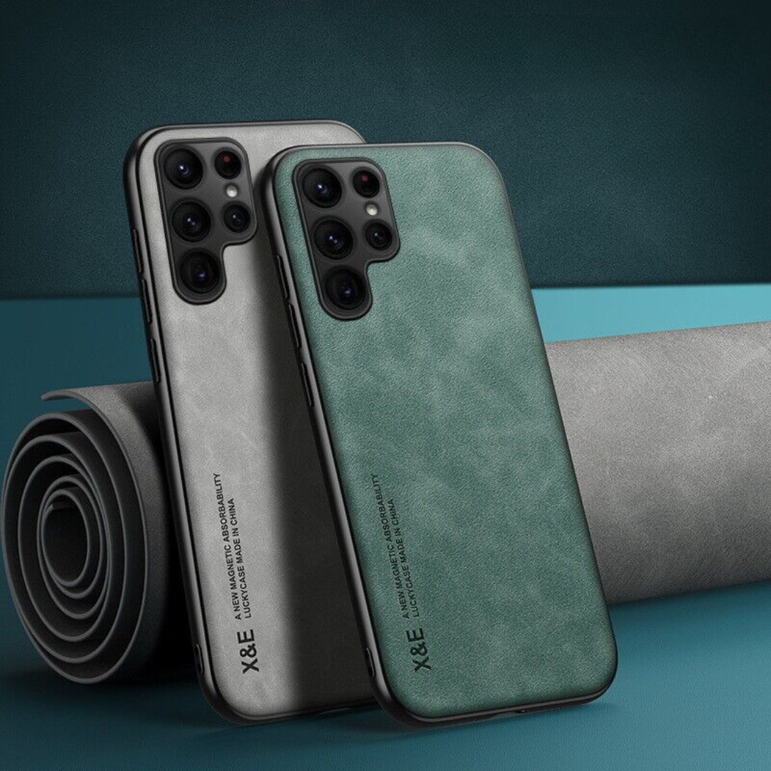 Slim Magnetic Phone Case - Faux Leather Cover Featuring Camera Guard