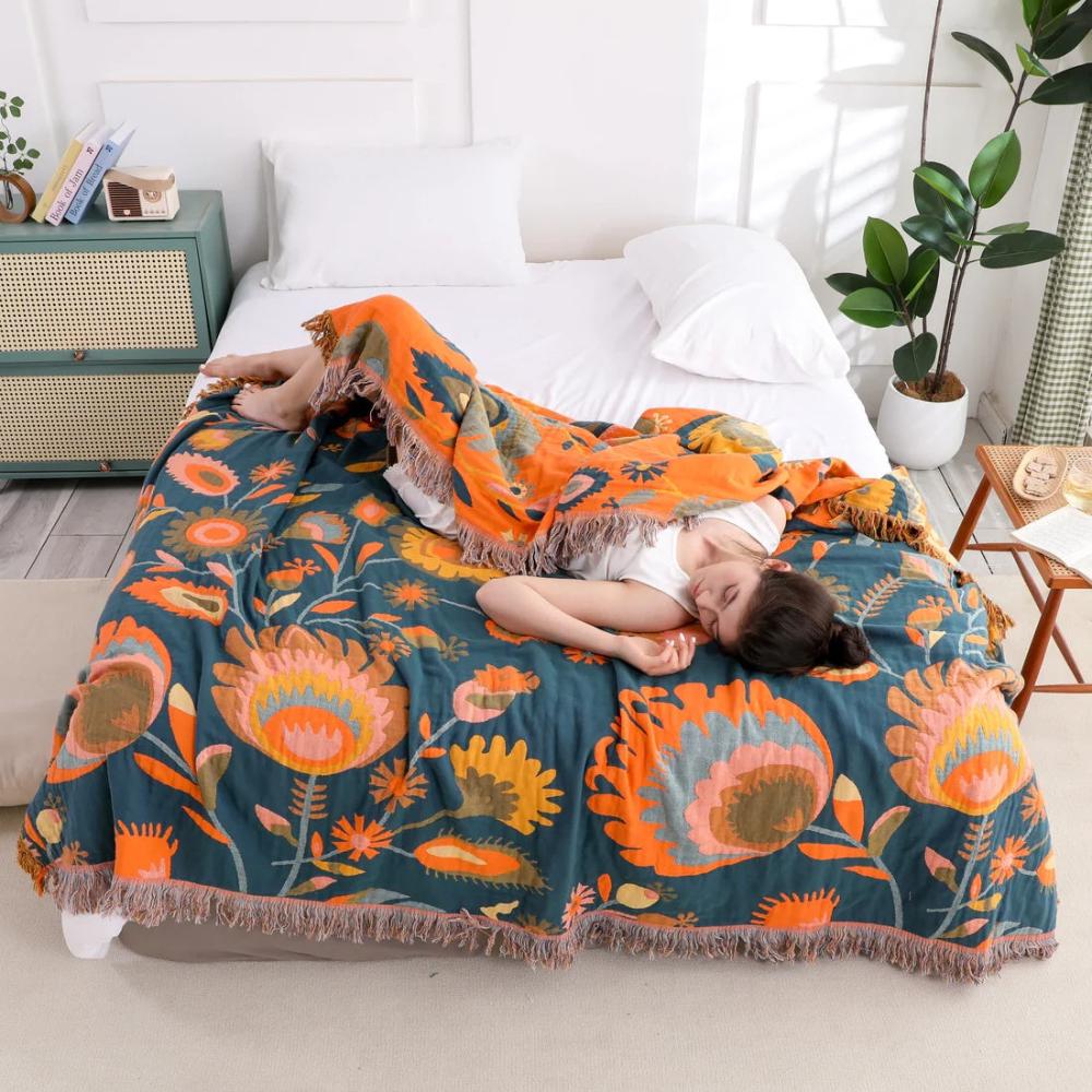 Plaid en coton Cozy Wildflower Bloom pour la décoration intérieure