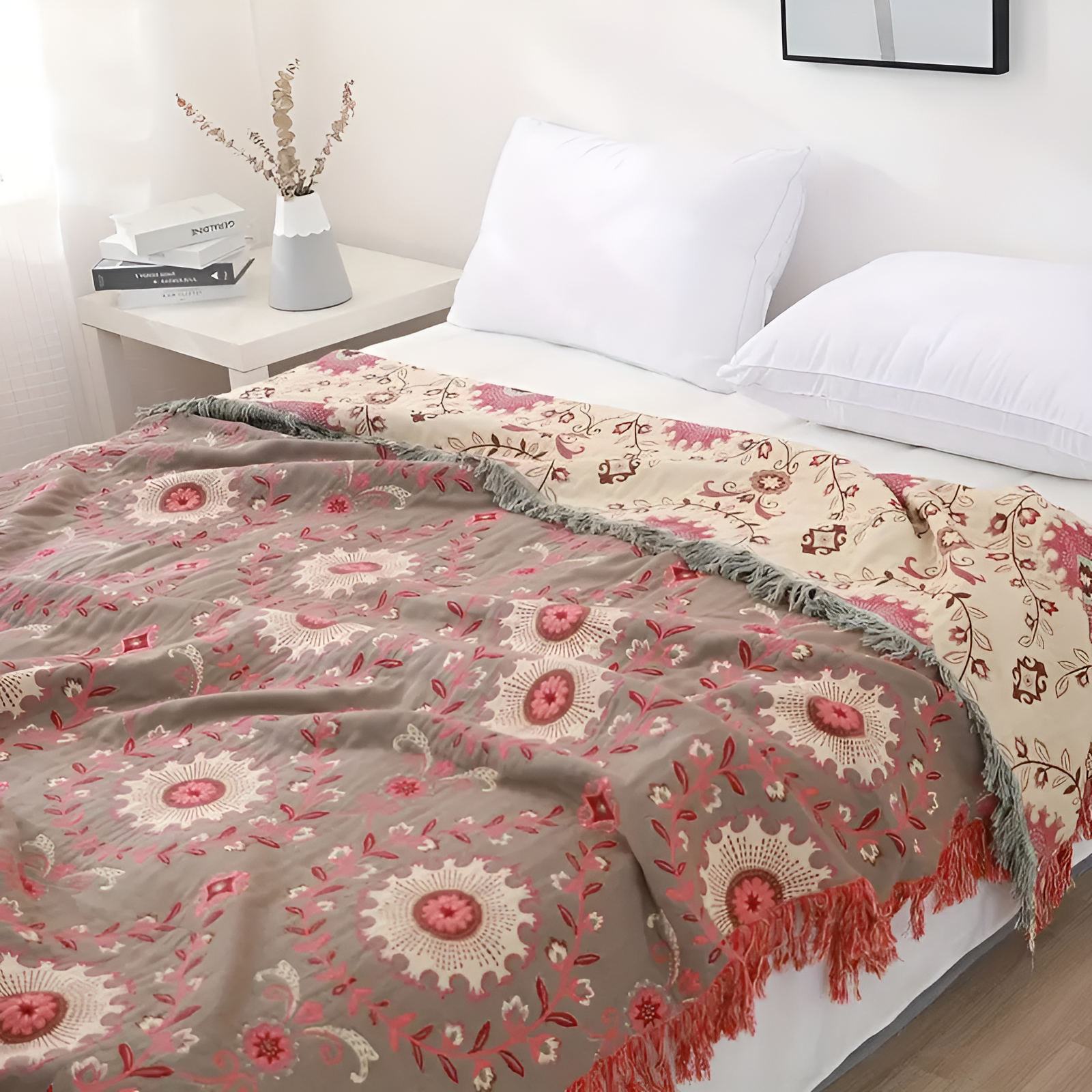 Plaid rétro Mandala réversible pour décoration intérieure chaleureuse