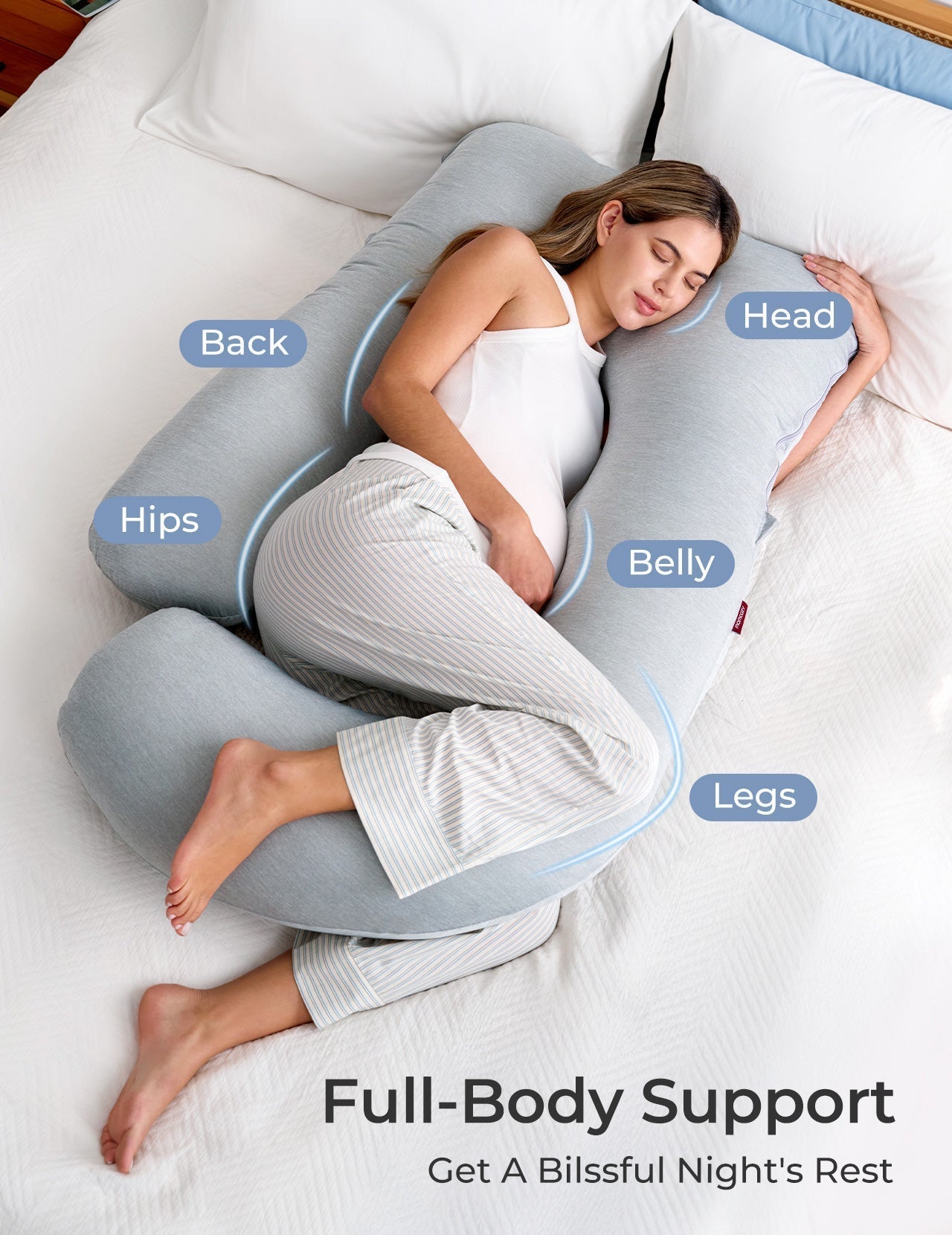 Coussin de grossesse en U pour confort et soutien - Tissu rafraîchissant