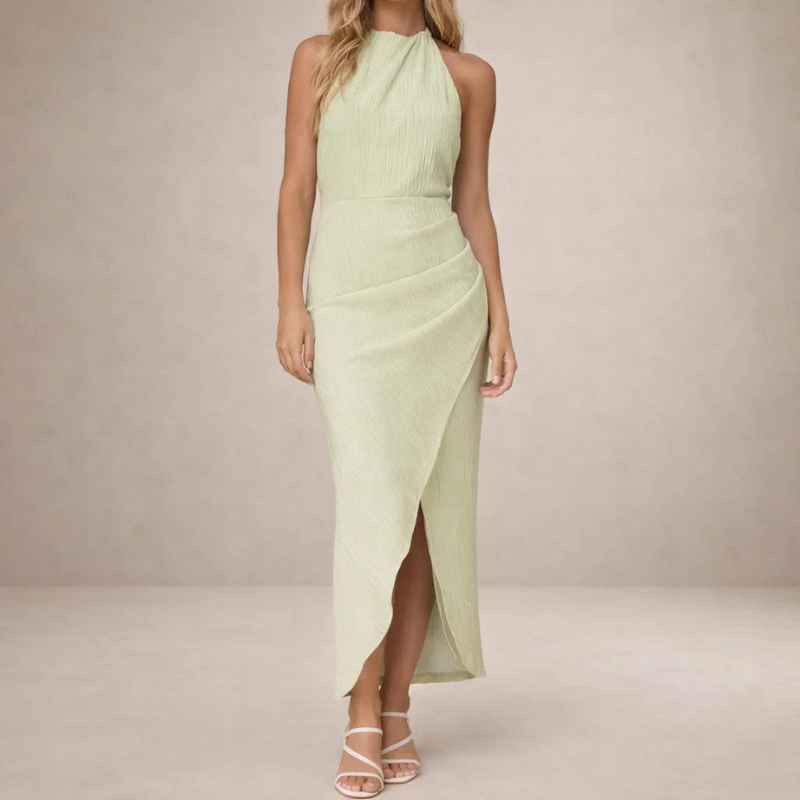 Robe portefeuille sans manches à col montant pour femme