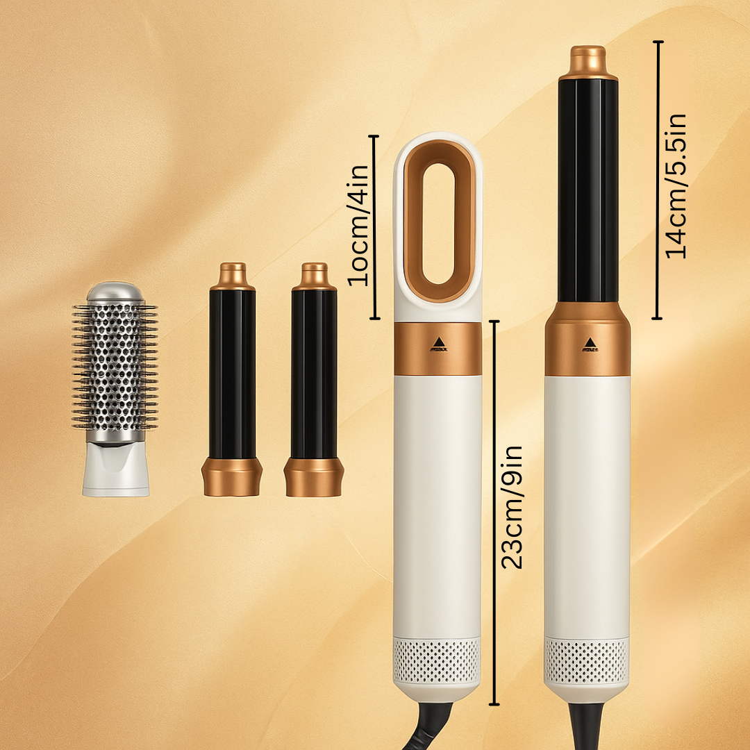 5-in-1-Heißluft-Haarstyler – Set mit Haartrockner, Lockenstab, Volumenstyler und Glättaufsatz