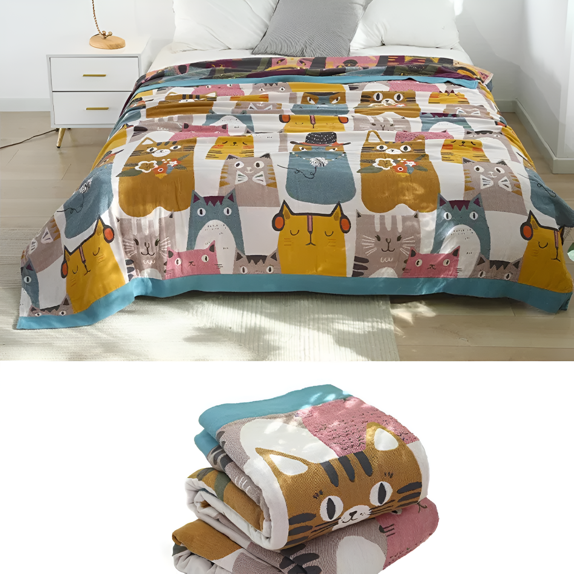Couverture réversible chat douillette - Plaid doux imprimé chat pour la décoration intérieure