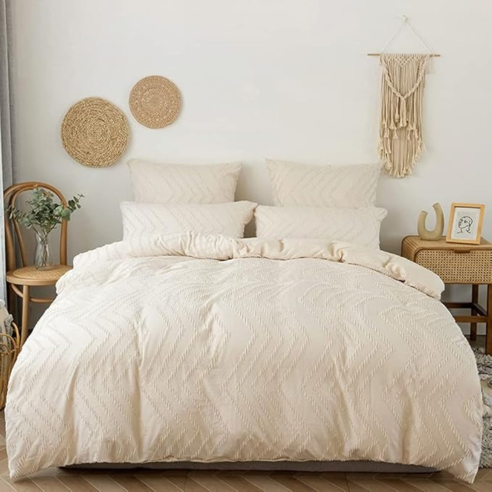 Ensemble de housse de couette en peluche à motif chevron - Ensemble de literie 3 pièces