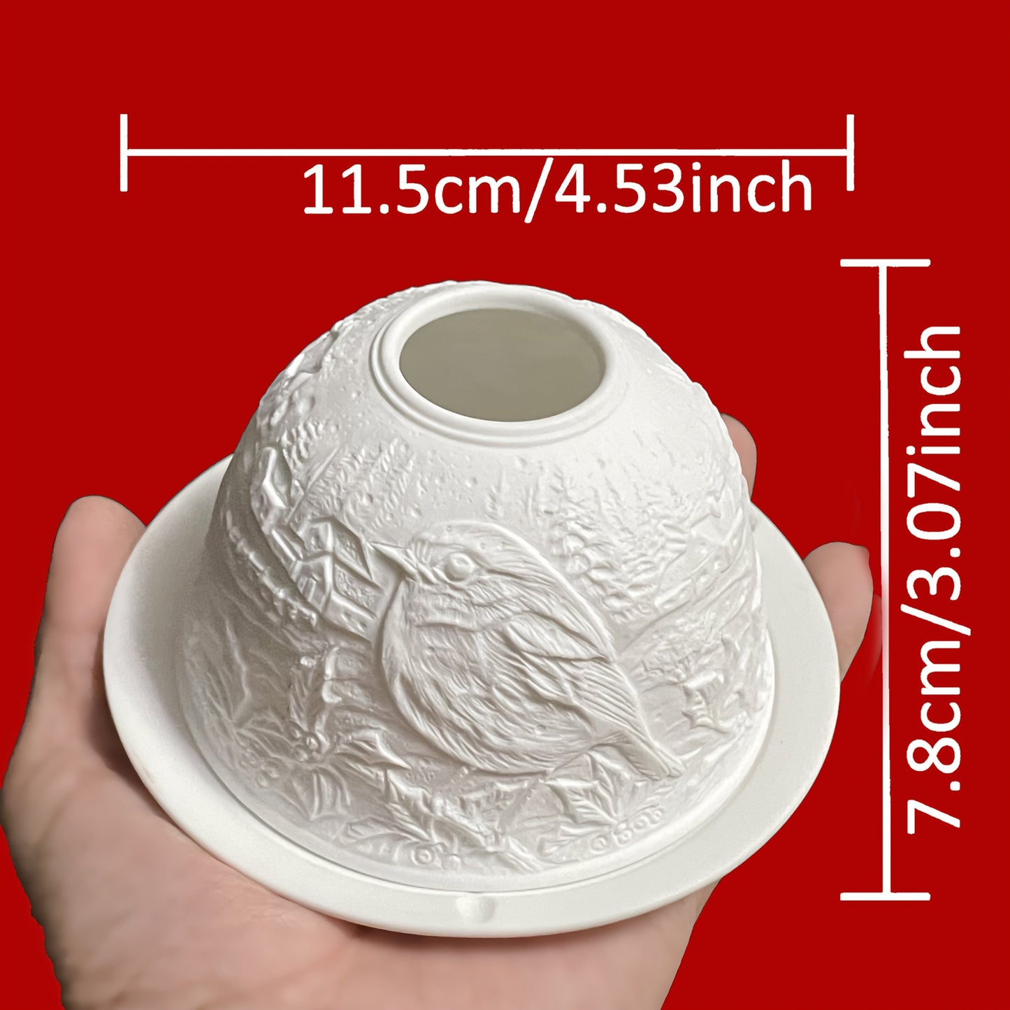 3D Ceramic Winter Robin Tealight Holder with Dome Lid & Plate - Festive Christmas Candle Centerpiece for Home Decor