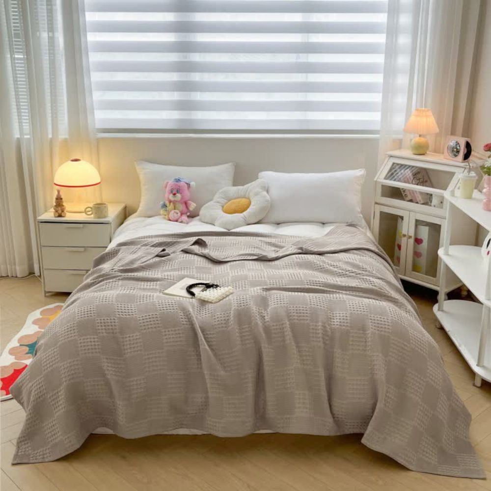 Plaid à carreaux gaufrés blush douillet pour la décoration intérieure