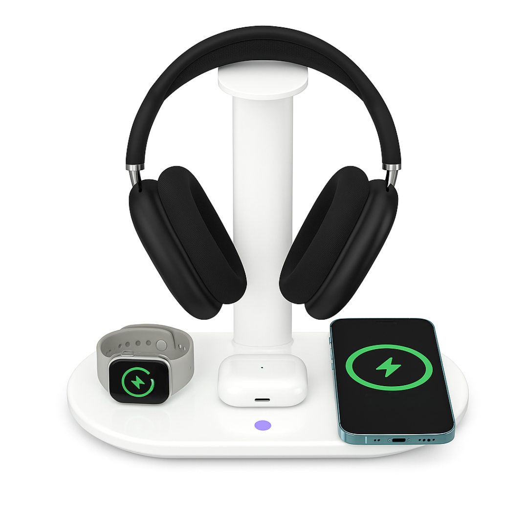 4 - in - 1 Wireless Charging Station Featuring Headphone Stand - Multi - Device Desk Charger