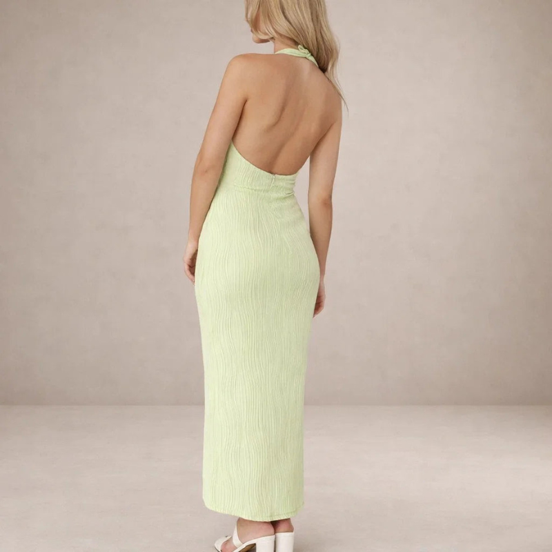 Robe portefeuille sans manches à col montant pour femme