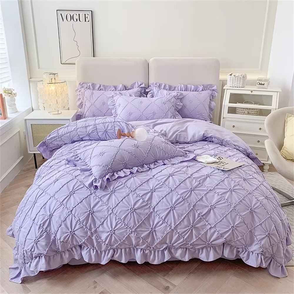 Ensemble de lit Belle Cotton Plush à volants | Ensemble de literie 4 pièces pour un confort douillet
