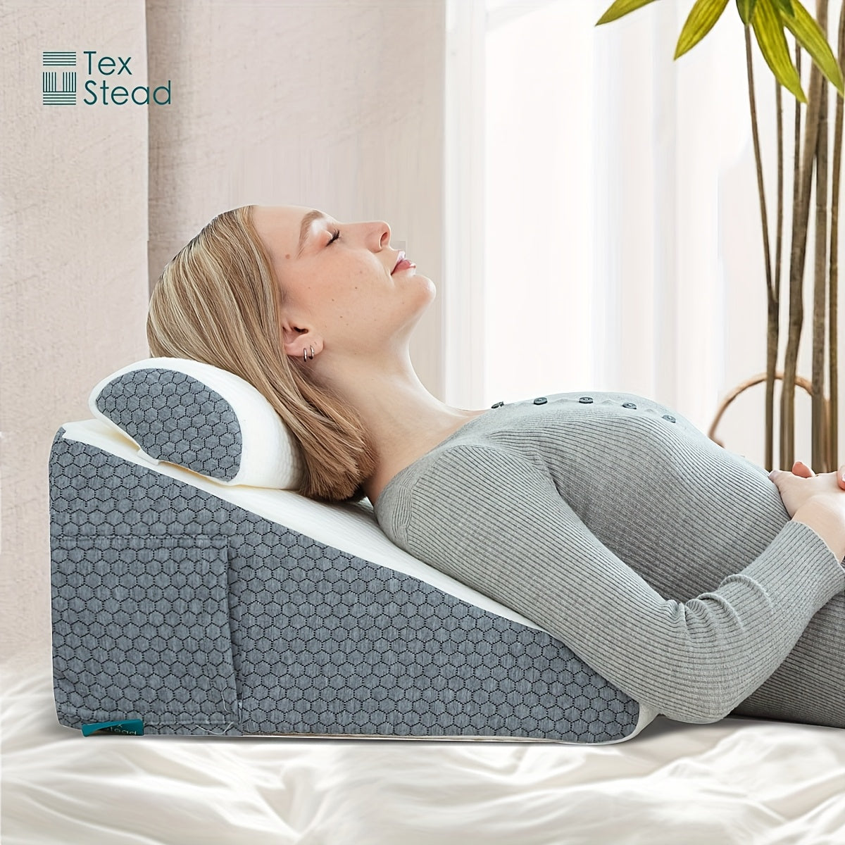 Coussin en coin pour dormeurs latéraux – Support triangulaire pour le cou, coussin de grossesse, élévation de lit, confort doux