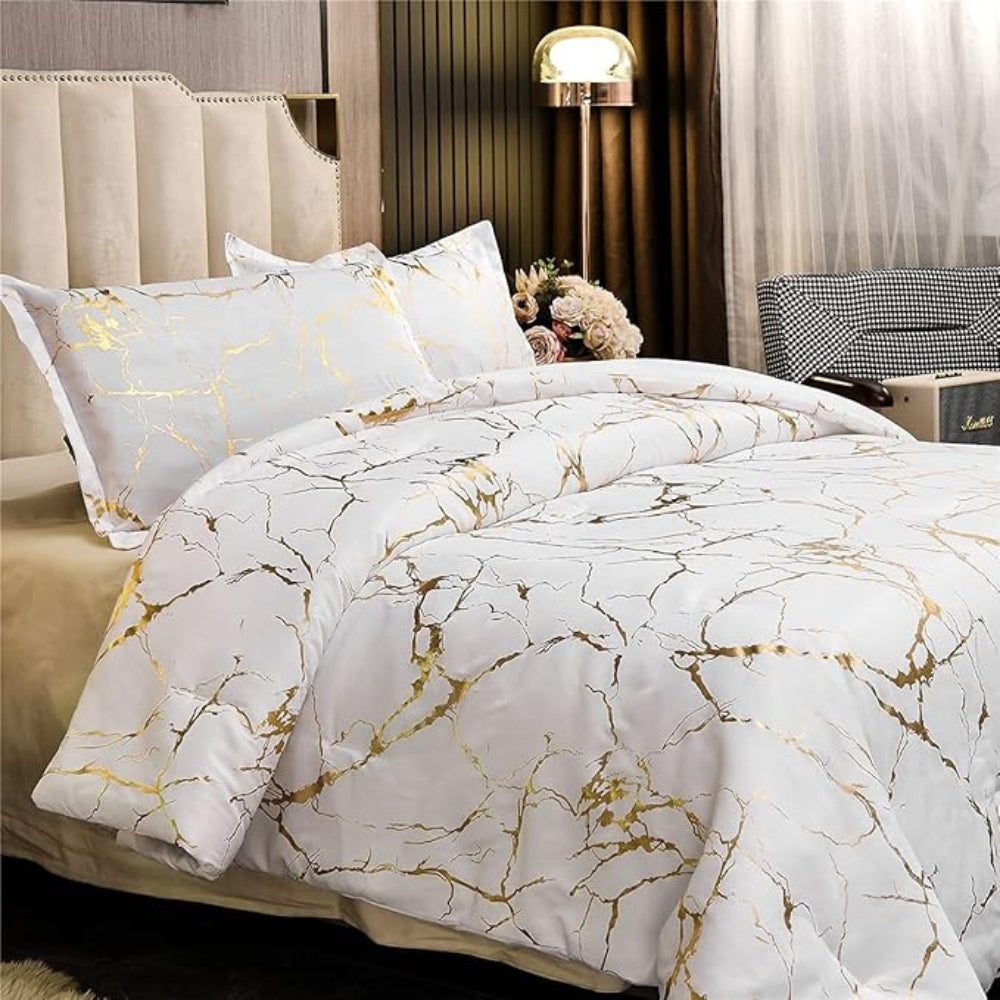Ensemble de housse de couette en marbre de luxe - Ensemble de literie doux pour chambres élégantes