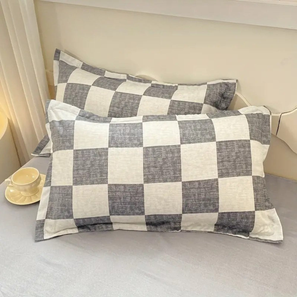 Ensemble de literie à carreaux Château - Ensemble de couette et taies d'oreiller 3 pièces