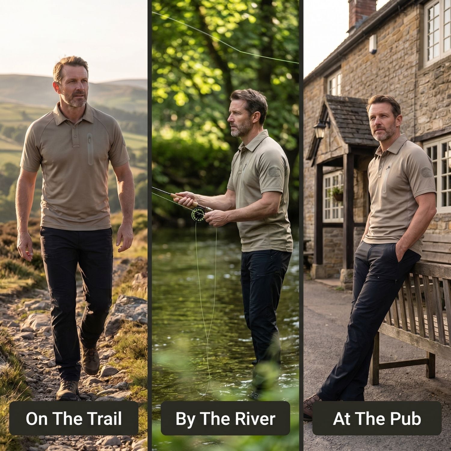 Men’s Quick-Dry Polo Shirt – Zip-Pocket Hiking & Outdoor Top