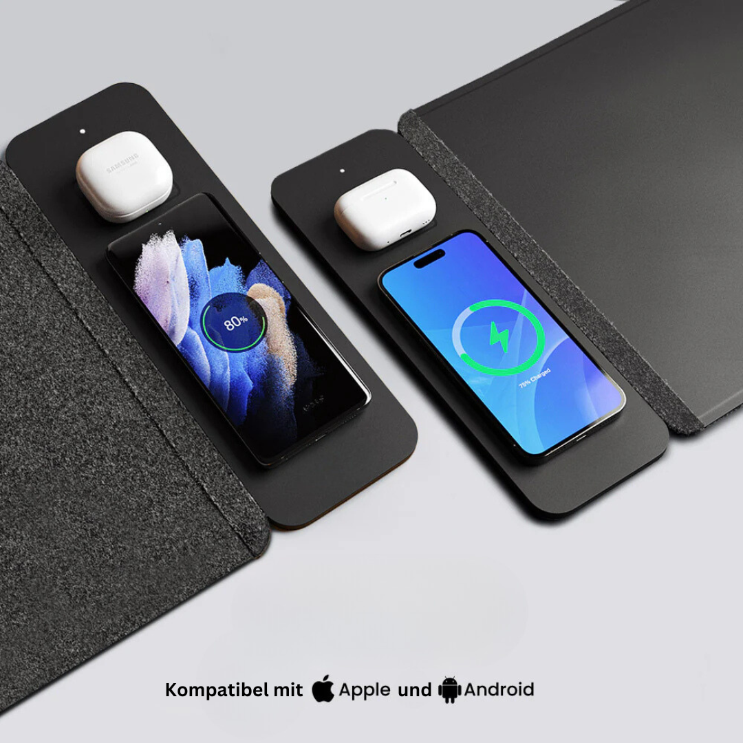 Wireless Charging Desk Mat - Large Non - Slip Faux Leather Desk Pad