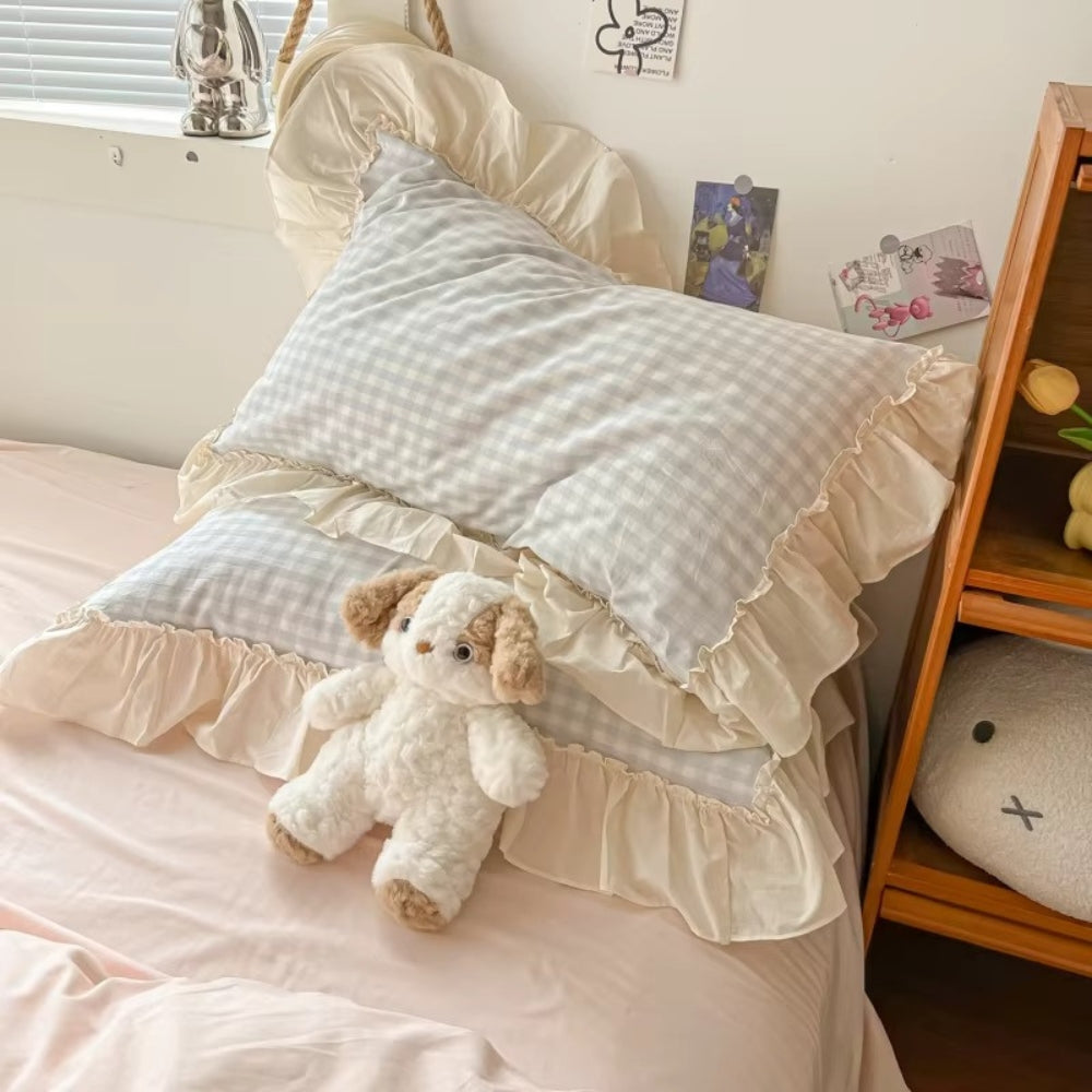 Gingham Check Ruffled Bedding Set - Cozy Farmhouse Style Bed Set