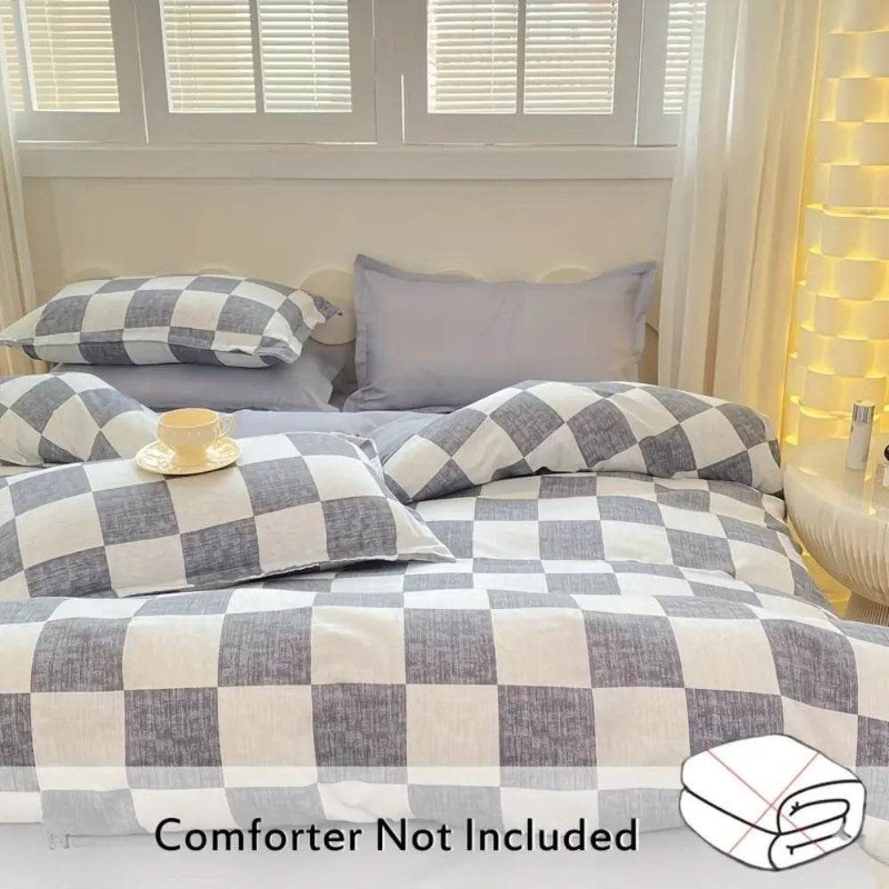 Ensemble de literie à carreaux Château - Ensemble de couette et taies d'oreiller 3 pièces