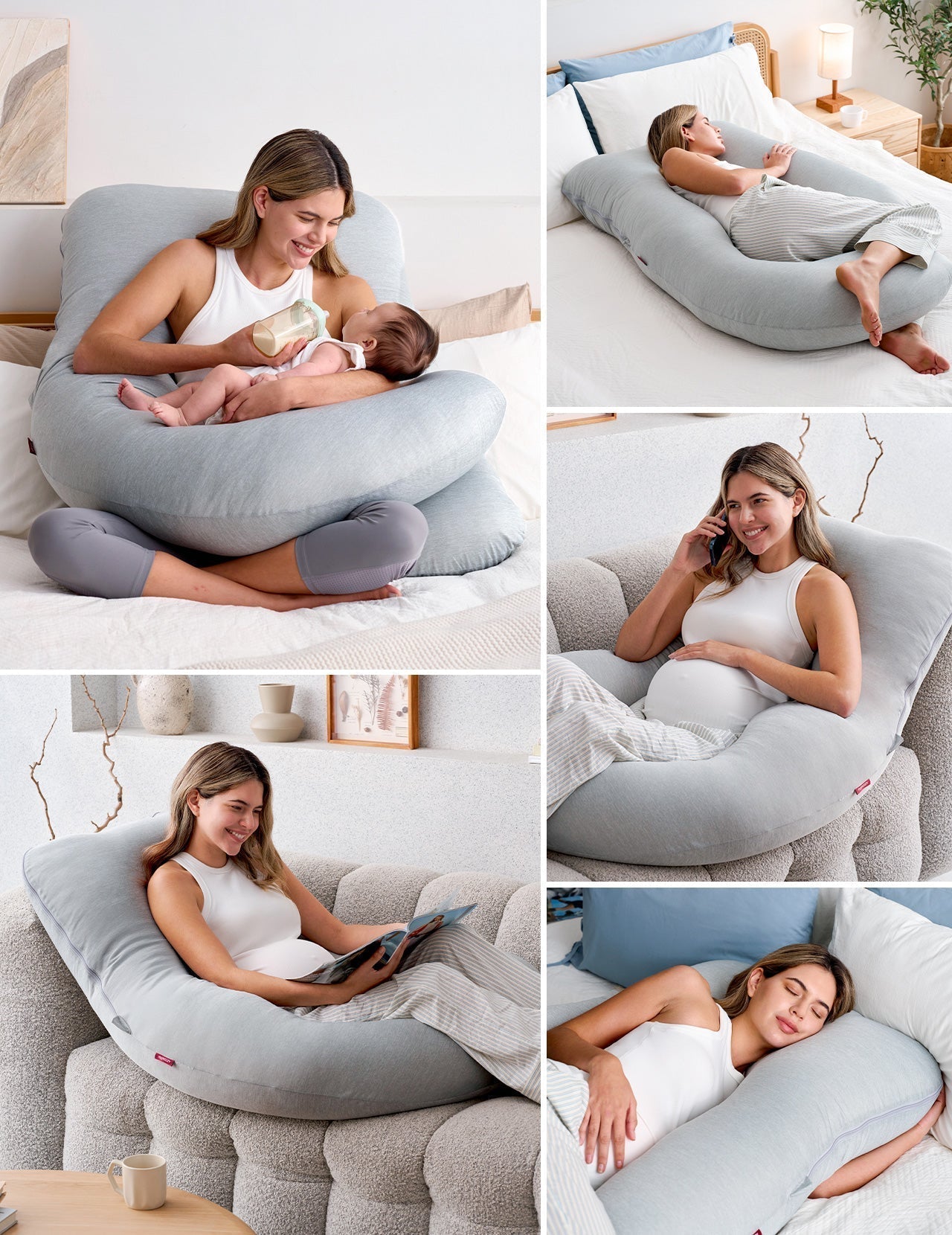 Coussin de grossesse en U pour confort et soutien - Tissu rafraîchissant