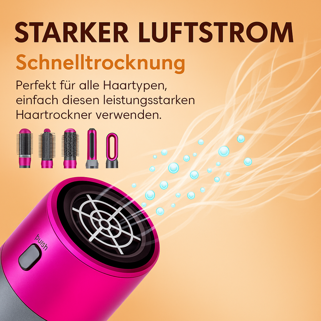 5-in-1-Heißluft-Haarstyler – Set mit Haartrockner, Lockenstab, Volumenstyler und Glättaufsatz
