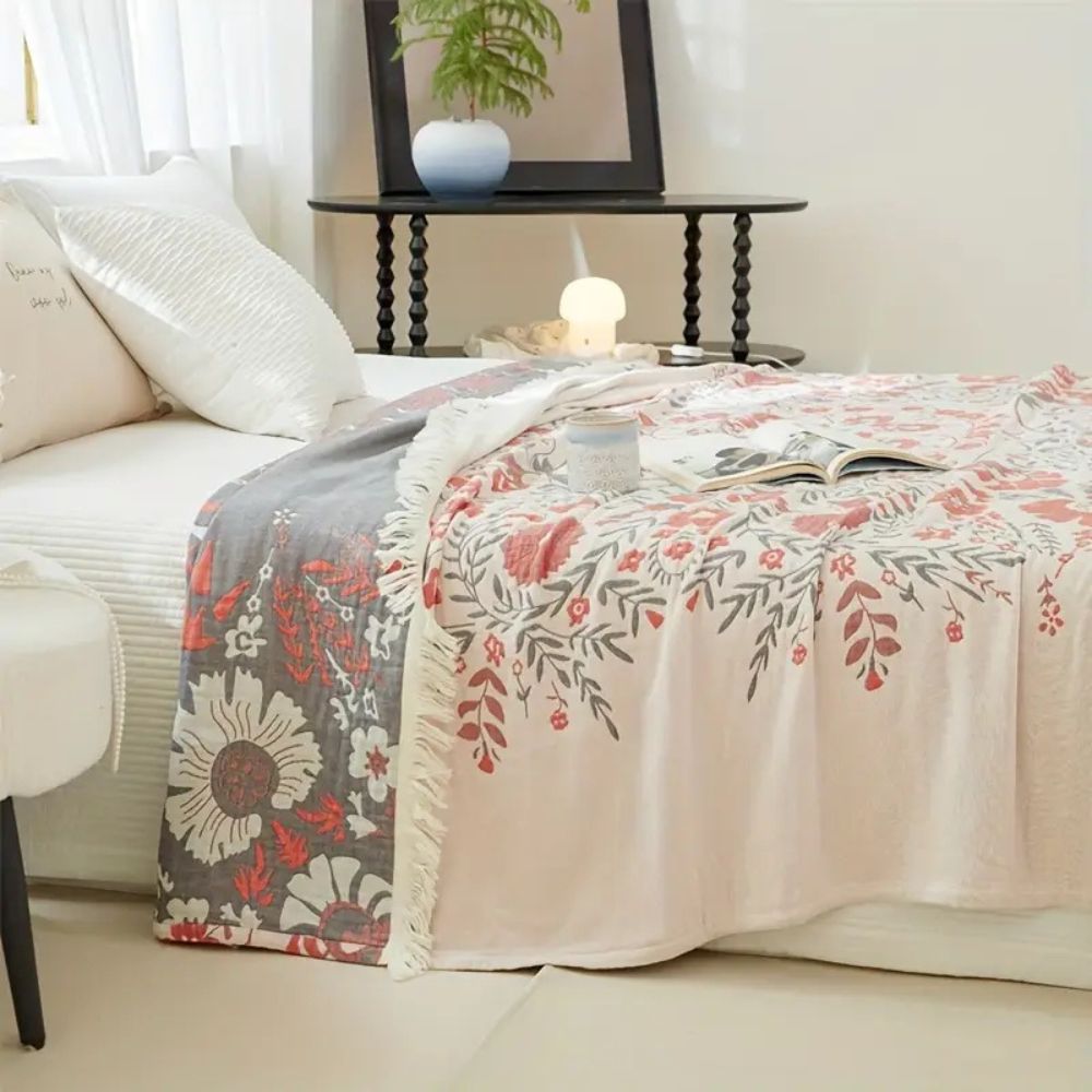 Plaid floral réversible - Décor cosy style Versailles