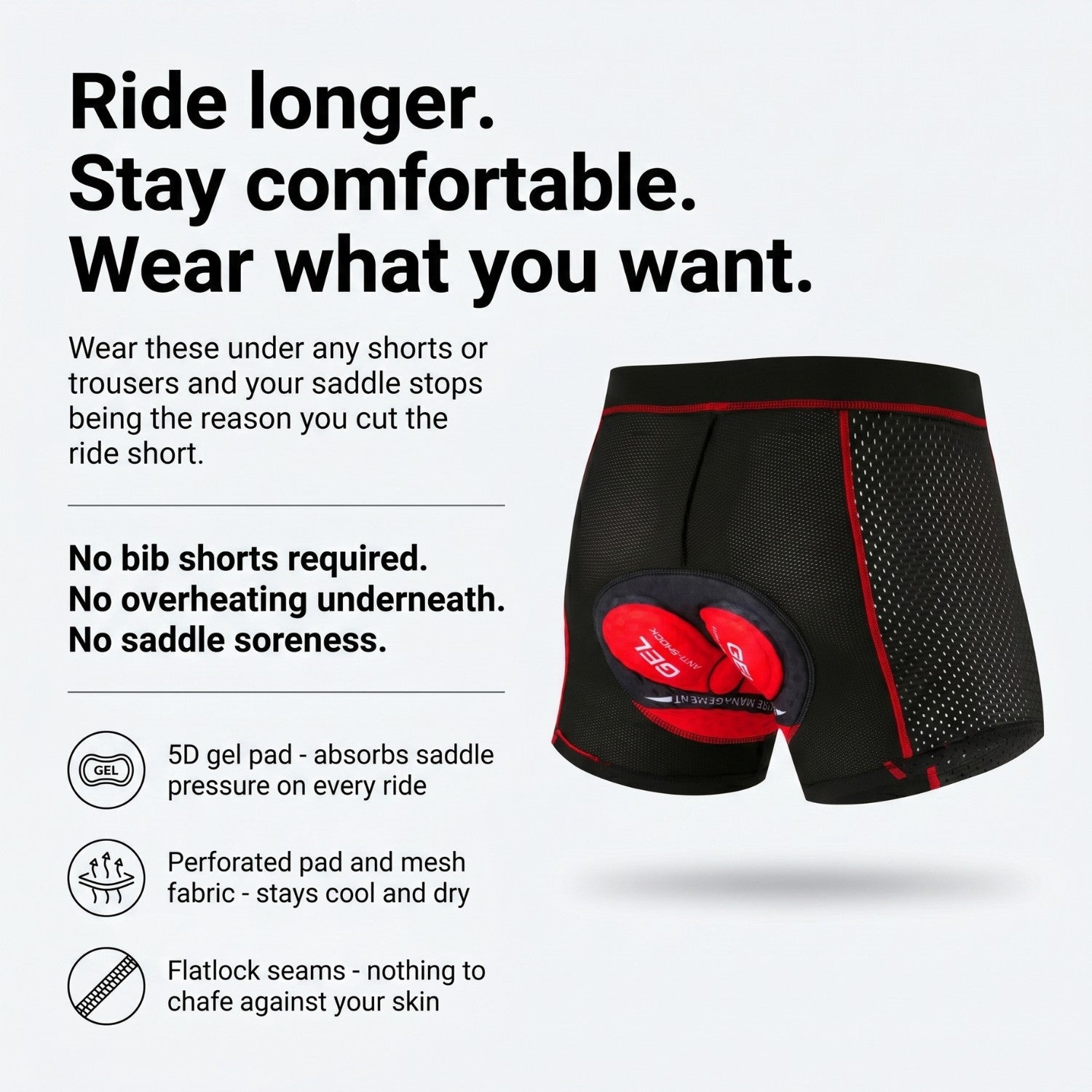 Men’s Padded Cycling Undershorts – 5D Gel Pad Breathable Cycling Underwear