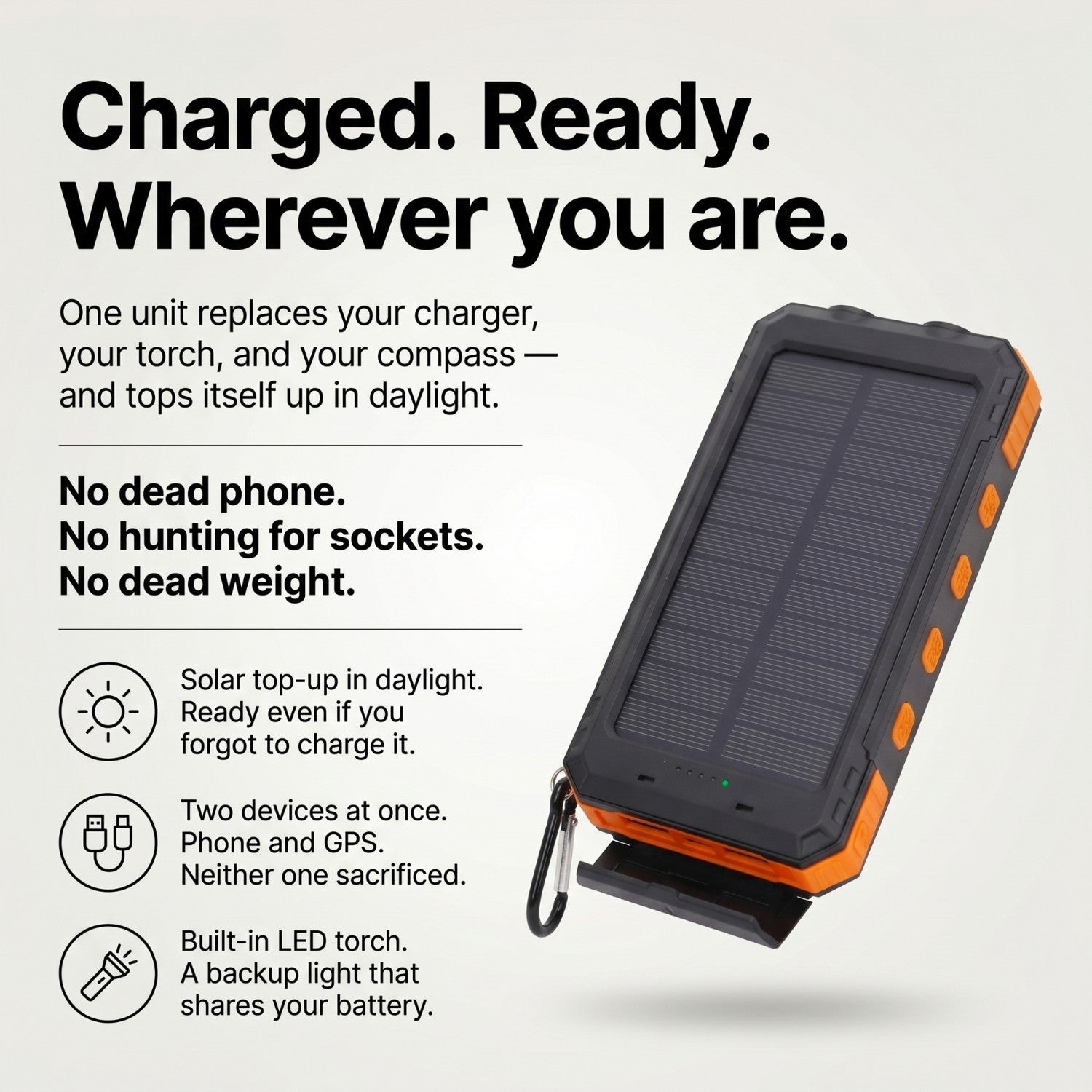 20,000mAh Solar Power Bank – Portable USB Charger for Hiking & Camping