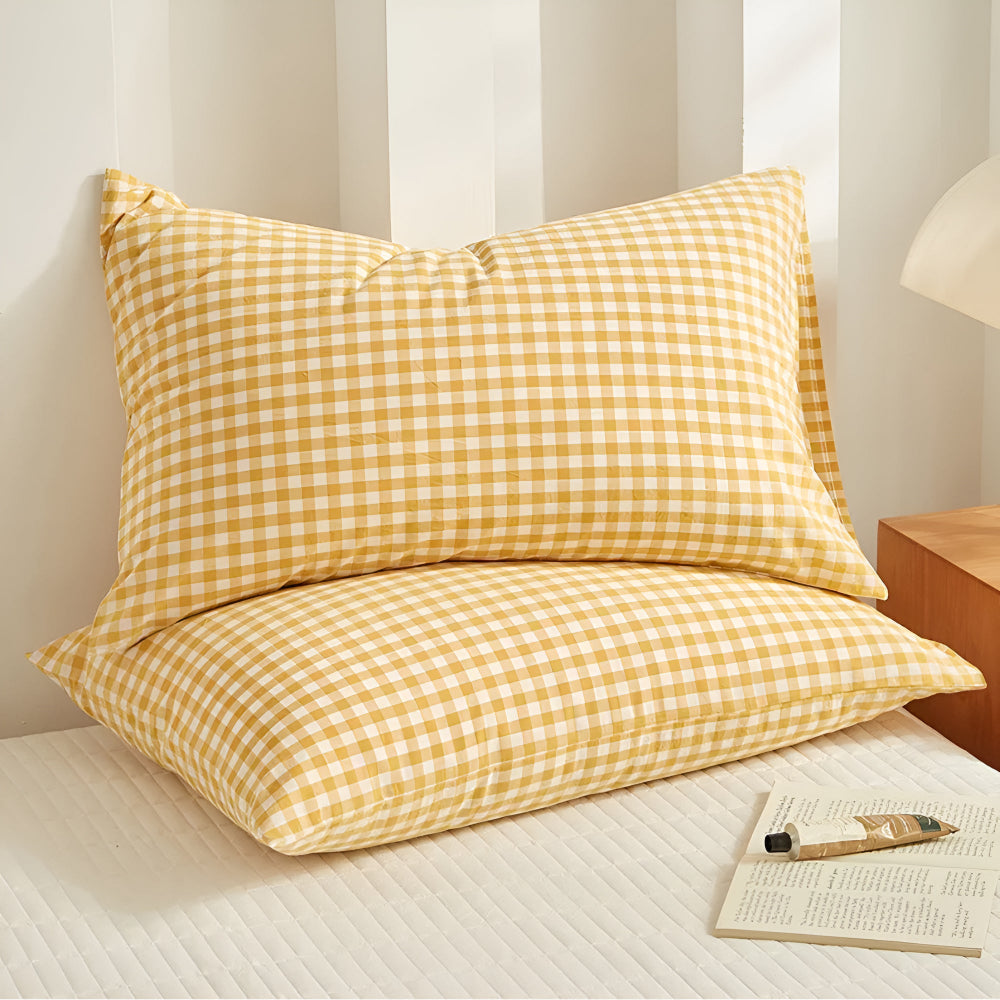 Taies d'oreiller à carreaux doux et confortables pour décoration de chambre