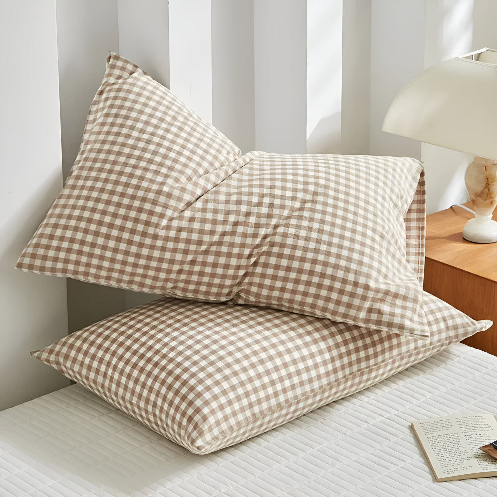 Taies d'oreiller à carreaux doux et confortables pour décoration de chambre