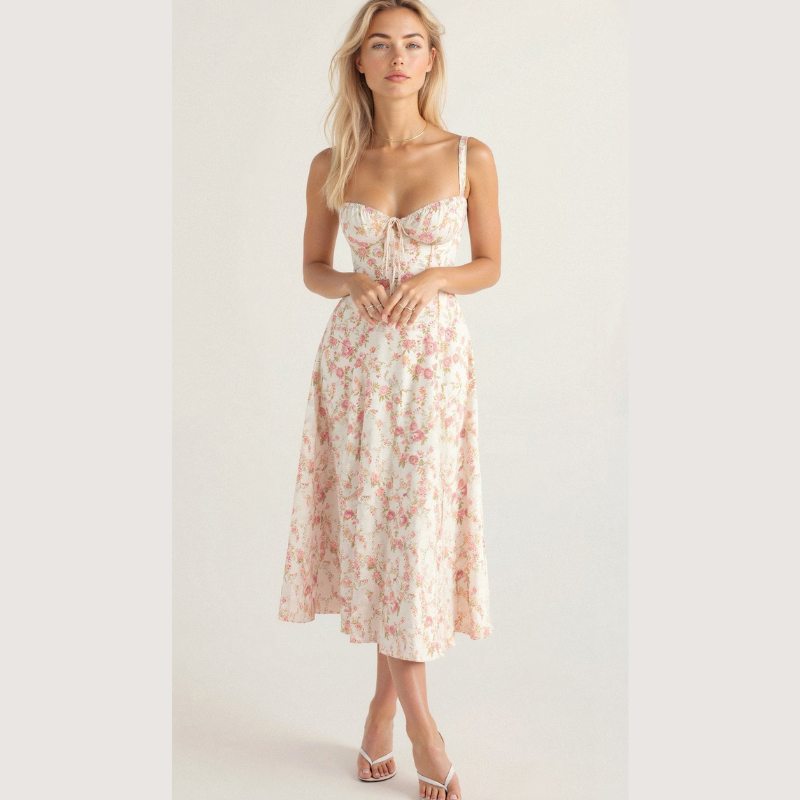 Robe midi sans manches à encolure carrée