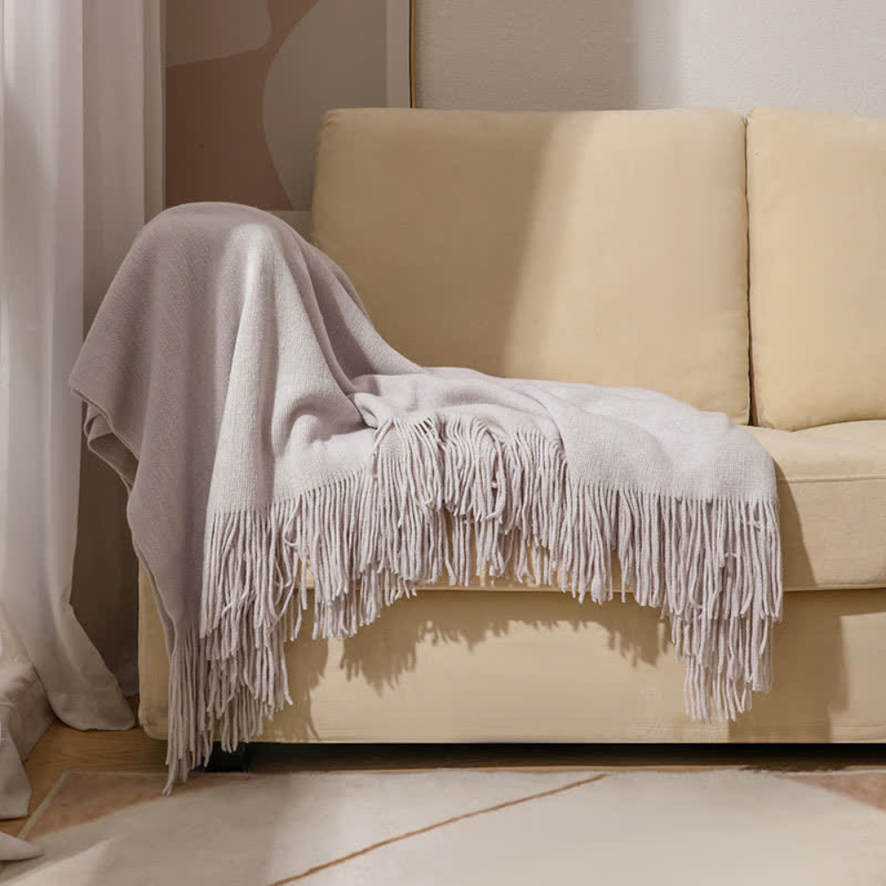 Plaid en tricot épais Cozy avec pompons - Plaid doux pour la décoration intérieure