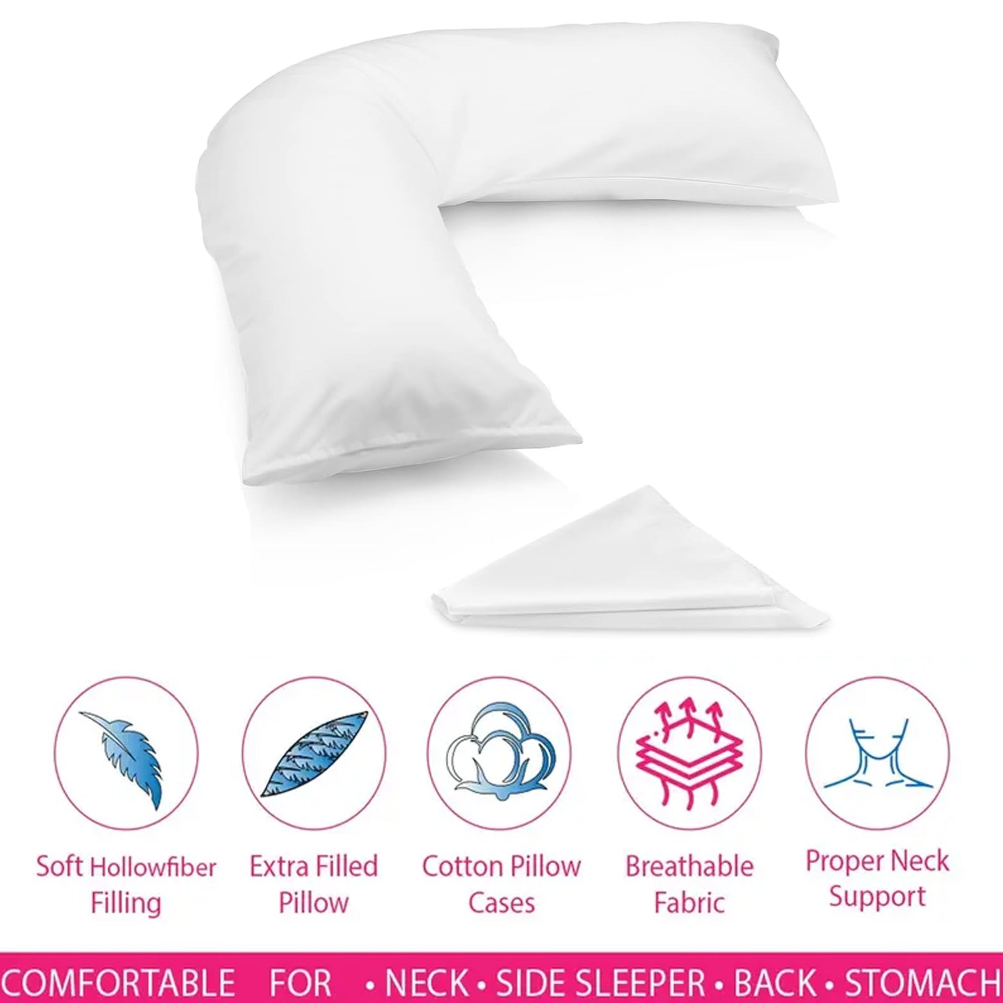 Oreiller en forme de V avec housse - Support cervical supplémentaire rembourré pour la grossesse