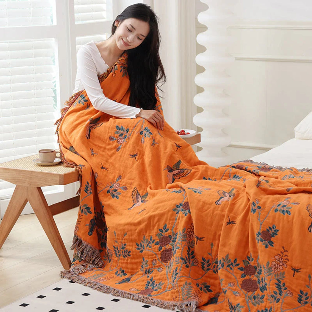 Plaid en coton multi-couches de luxe pour décoration intérieure chaleureuse