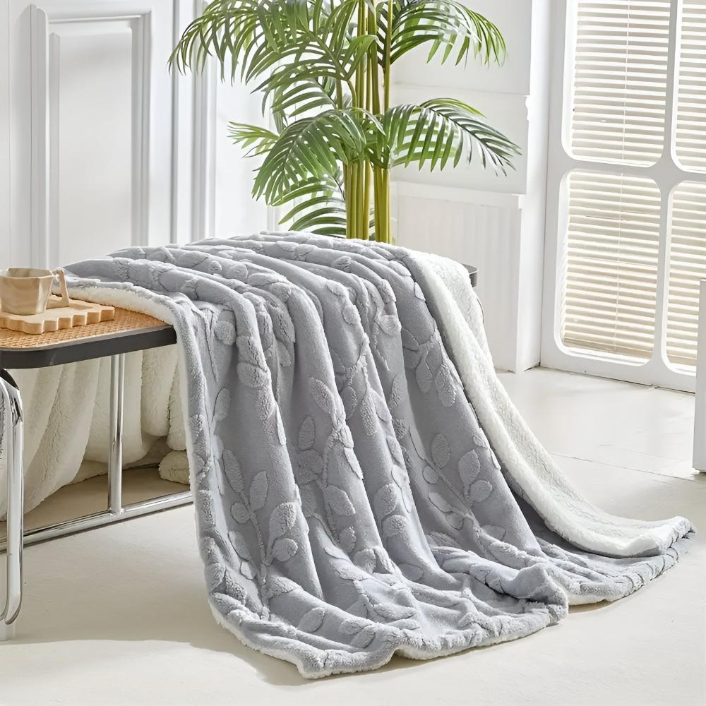Couverture sherpa feuille douillette pour chaleur et style - Plaid doux