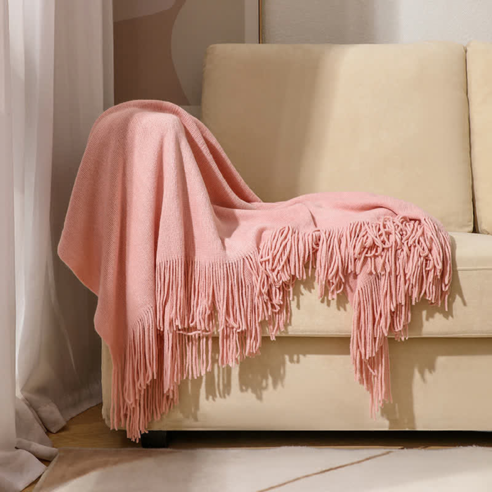 Plaid en tricot épais Cozy avec pompons - Plaid doux pour la décoration intérieure