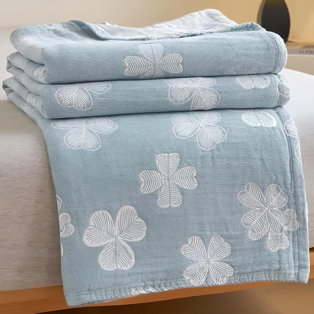 Couverture en coton trèfle à quatre feuilles douillette - Plaid doux, chaud et élégant