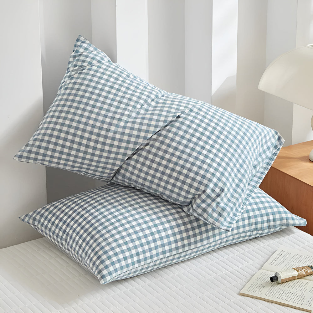 Taies d'oreiller à carreaux doux et confortables pour décoration de chambre