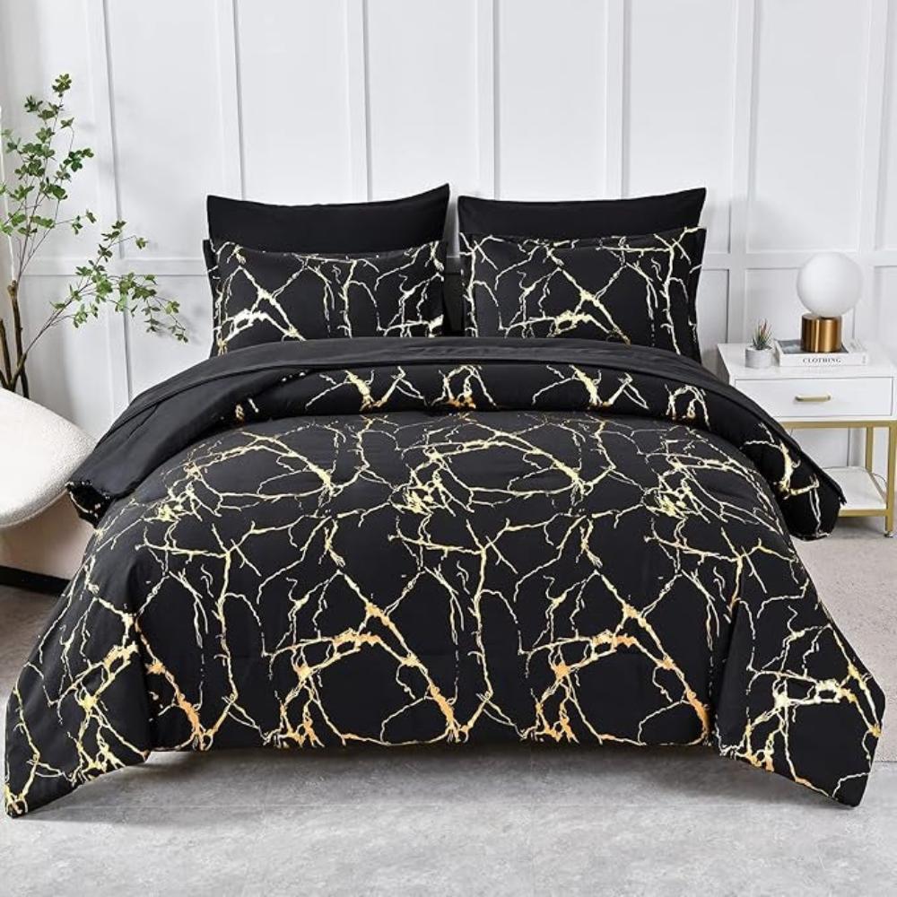 Ensemble de housse de couette en marbre de luxe - Ensemble de literie doux pour chambres élégantes