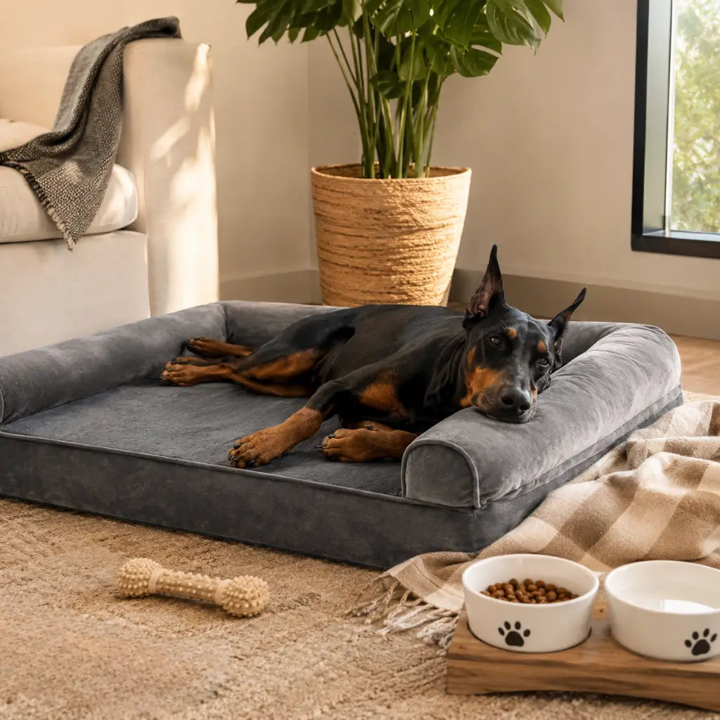 Großes Hundebett aus Memory-Schaum mit wasserdichtem Innenfutter und Seitenpolstern