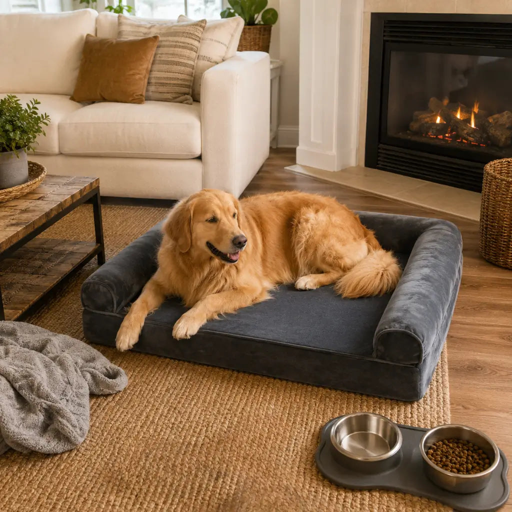 Großes Hundebett aus Memory-Schaum mit wasserdichtem Innenfutter und Seitenpolstern