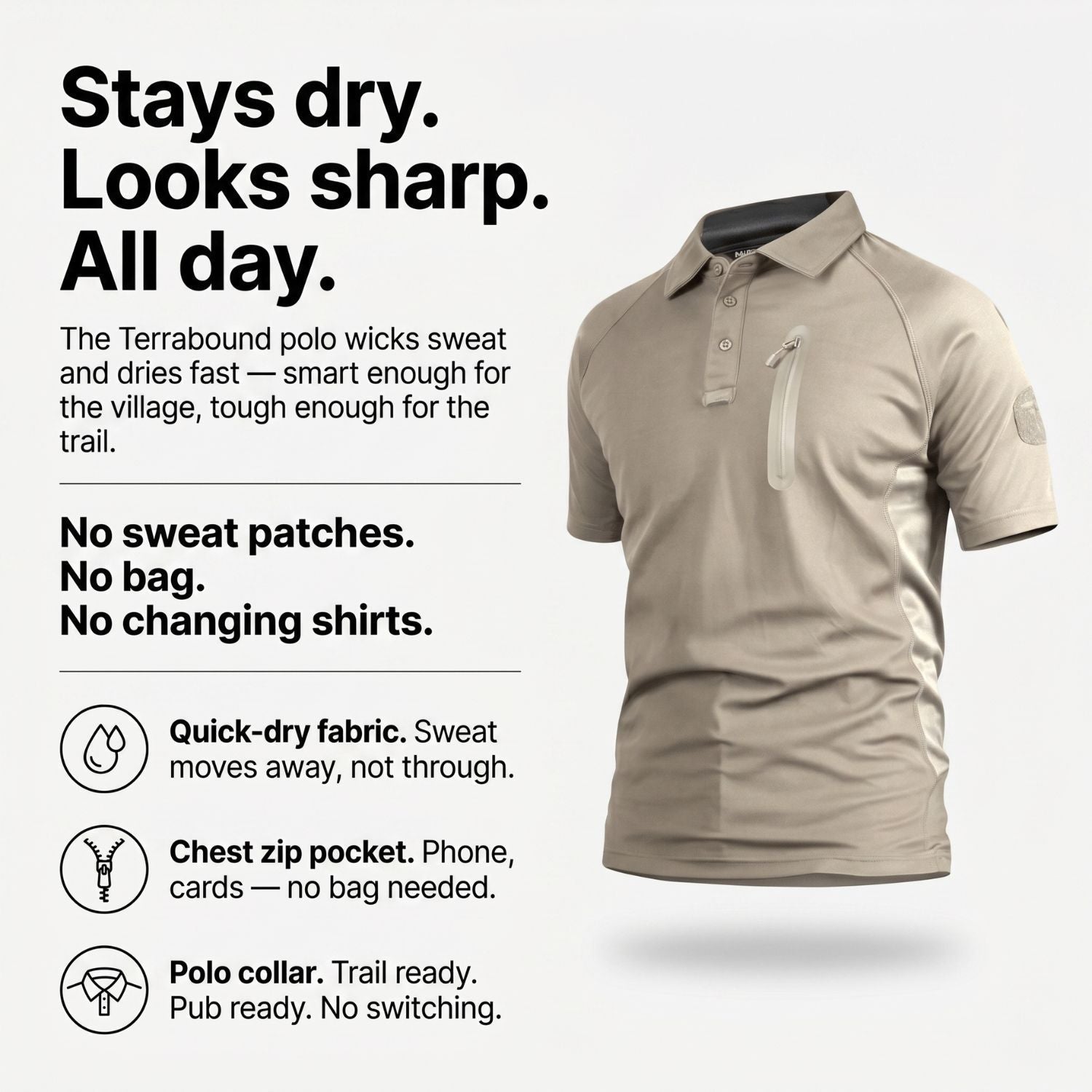 Men’s Quick-Dry Polo Shirt – Zip-Pocket Hiking & Outdoor Top