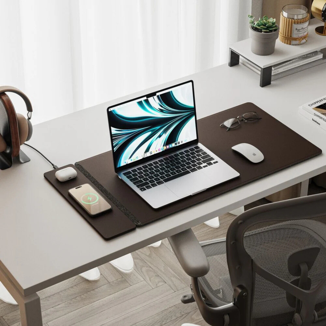 Wireless Charging Desk Mat - Large Non - Slip Faux Leather Desk Pad