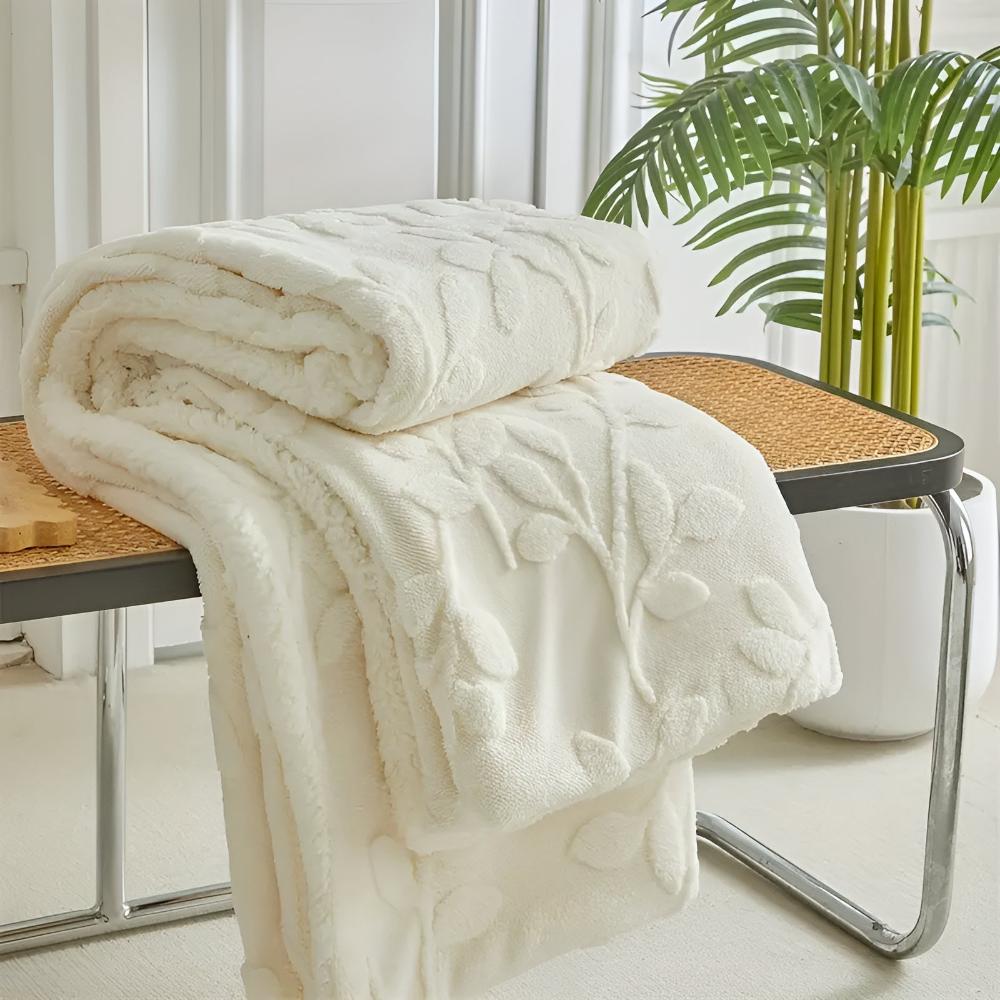 Couverture sherpa feuille douillette pour chaleur et style - Plaid doux