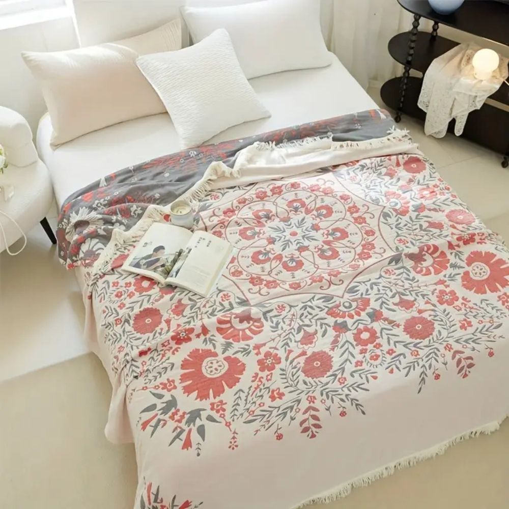 Plaid floral réversible - Décor cosy style Versailles